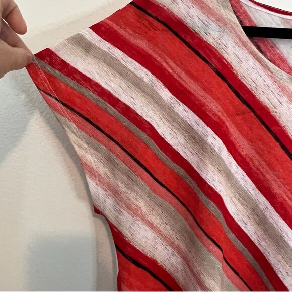Chicos Women's Orange Red Striped Short Sleeve Asymmetrical Top Size 3 (XL 16) - Picture 3 of 7